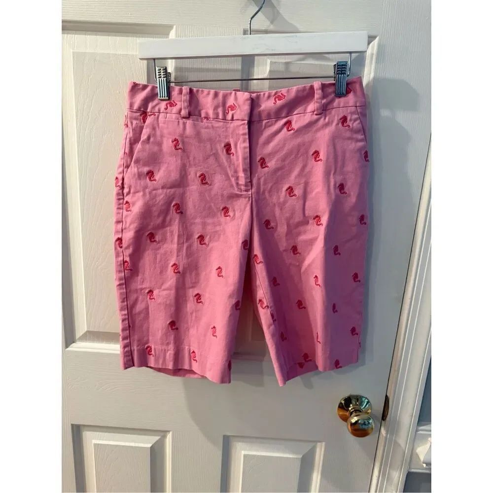 Talbots Pink Embroidered Sea Horse Bermuda Shorts sz 2 EUC